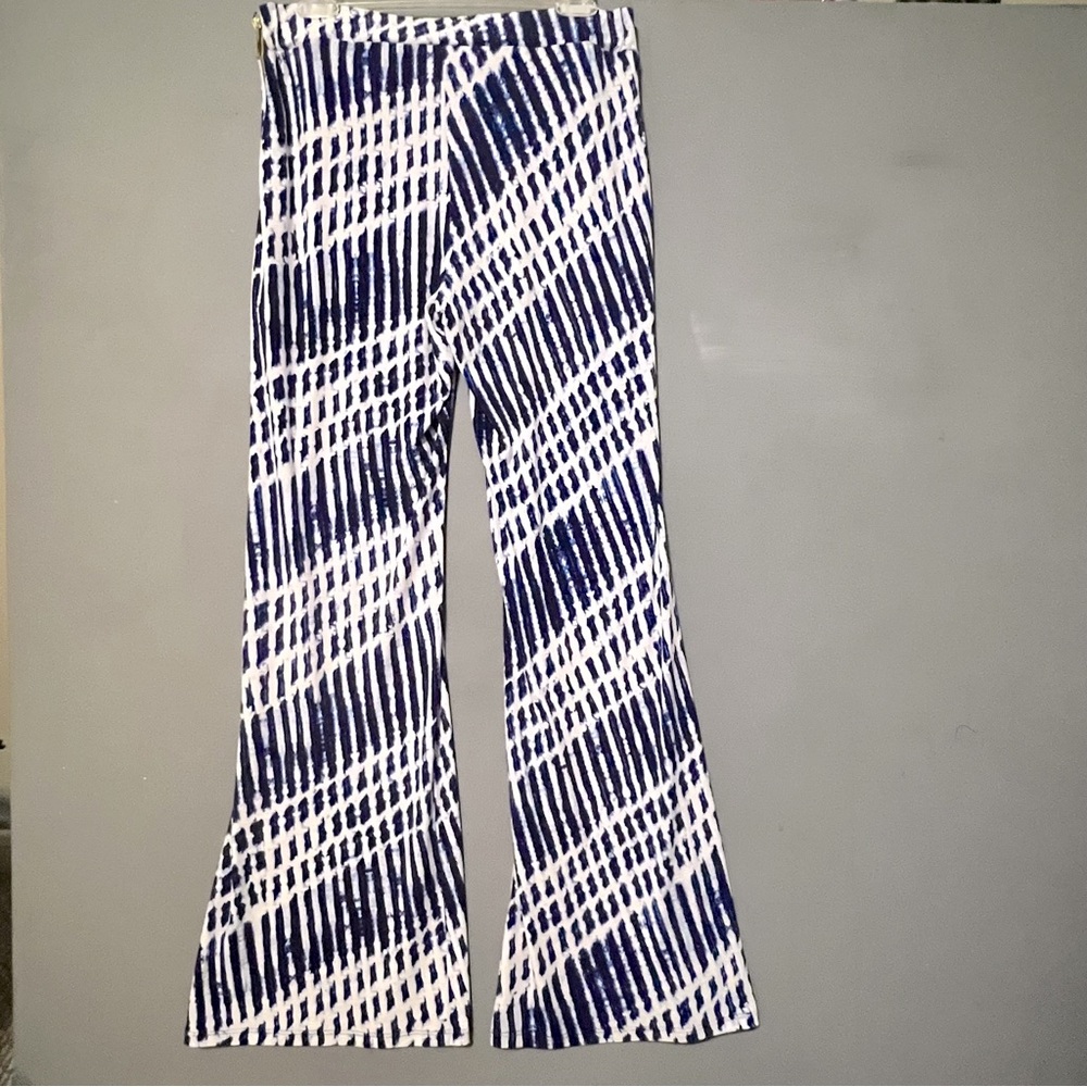 Michael Kors Tie Dye Print Blue & White Bell Bottoms Flared Pants Zipper size 8